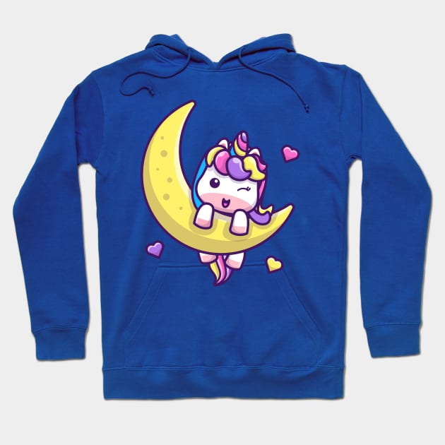 Cute Unicorn On Moon Cartoon Hoodie by Catalyst Labs